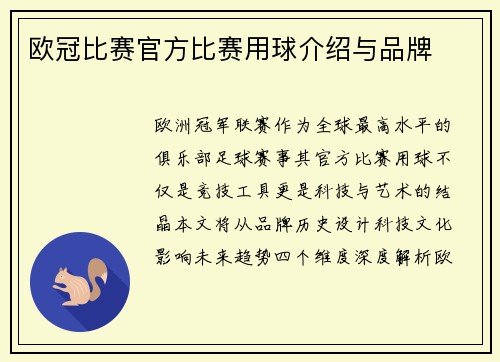 欧冠比赛官方比赛用球介绍与品牌